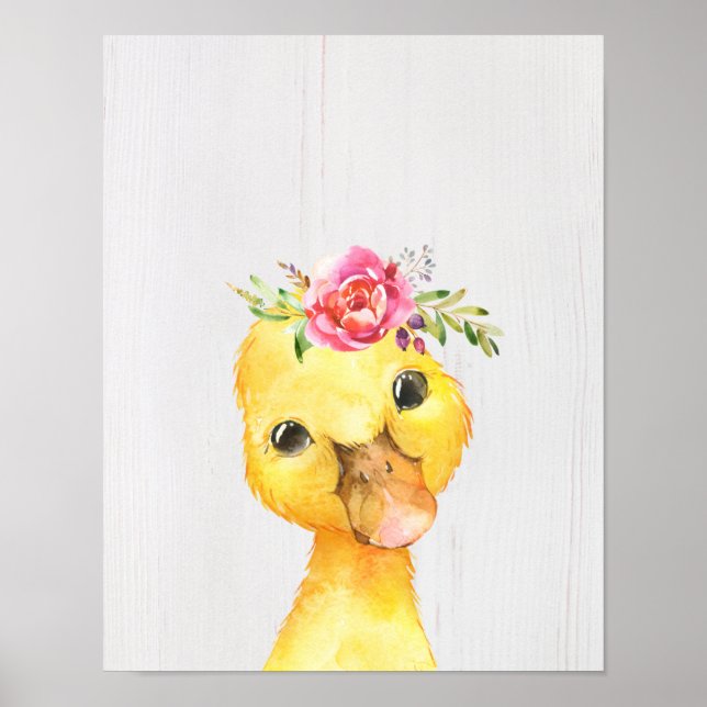 Watercolor Floral Duck Farmhouse Style Art Poster (Front)
