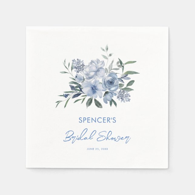 Watercolor Floral Dusty Blue Bridal Shower Napkin (Front)