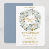 Watercolor Floral Dusty Blue Hanukkah Party Gold