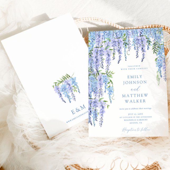 Watercolor Floral Dusty Blue Wedding Invitation (Creator Uploaded)
