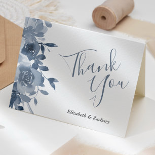 Watercolor Floral Dusty Blue Wedding Thank You Card