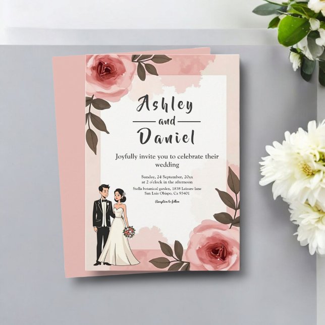 Watercolor Floral Dusty Blush Pink Couple Wedding Invitation (Creator Uploaded)