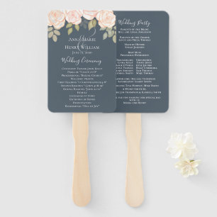 Watercolor Floral Dusty Grey Wedding Program Hand Fan