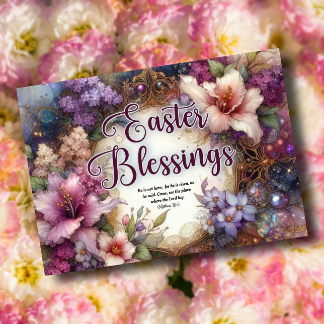 Watercolor Floral Easter Blessings Christian Holiday Card (Creator Uploaded)