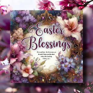 Watercolor Floral Easter Blessings Christian Holiday Card
