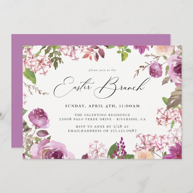 Watercolor Floral Easter Brunch Invitation (Front/Back)