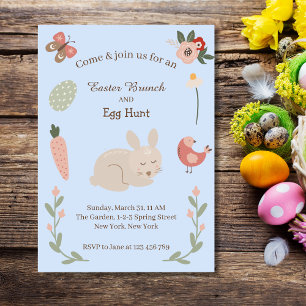 Watercolor Floral Easter Bunny and Egg Hunt Party Invitation