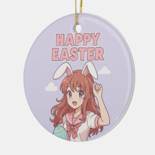Watercolor Floral Easter Bunny Ceramic Ornament