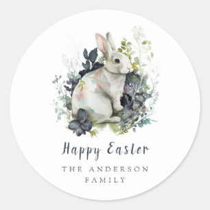 Watercolor Floral Easter Bunny Classic Round Sticker