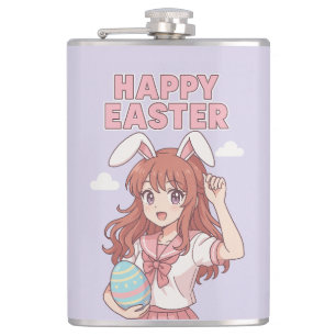 Watercolor Floral Easter Bunny Hip Flask