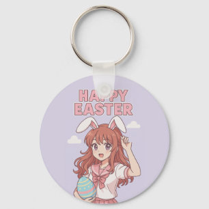Watercolor Floral Easter Bunny Key Ring