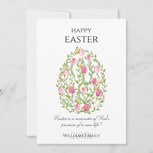 Watercolor Floral Easter Egg Happy Easter Holiday Card (Front)