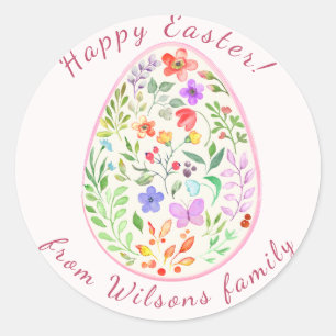 Watercolor Floral Easter Egg Personalised Sticker