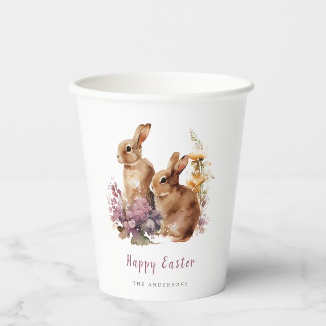 Watercolor Floral Easter Paper Cups (Front)