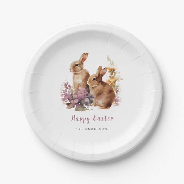 Watercolor Floral Easter Paper Plates (Front)