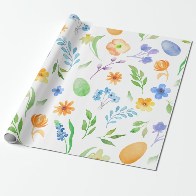 Watercolor Floral Easter Wrapping Paper (Unrolled)