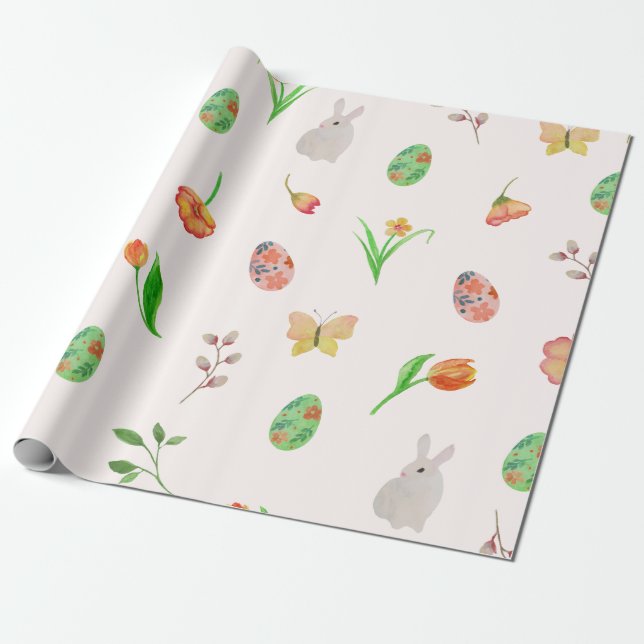 Watercolor Floral Easter Wrapping Paper (Unrolled)