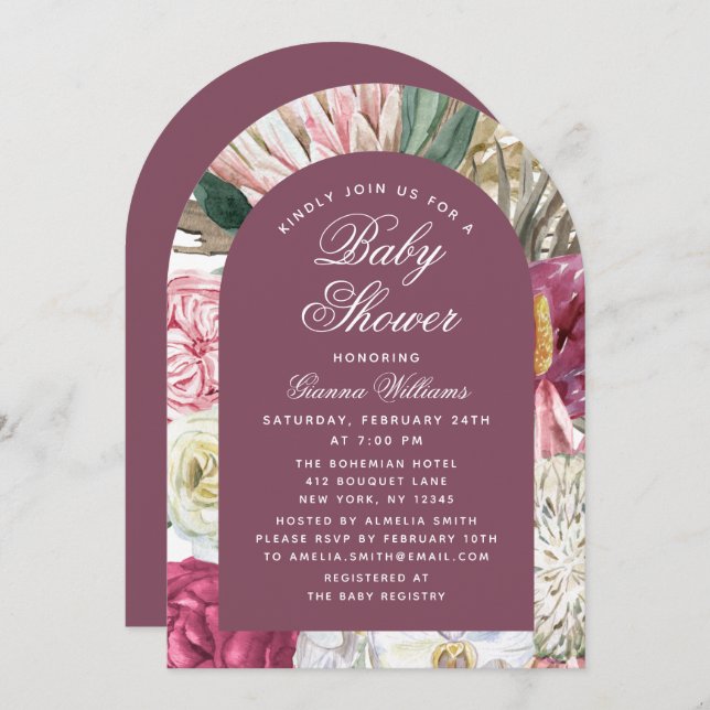 Watercolor Floral Elegant Baby Shower Invitation (Front/Back)