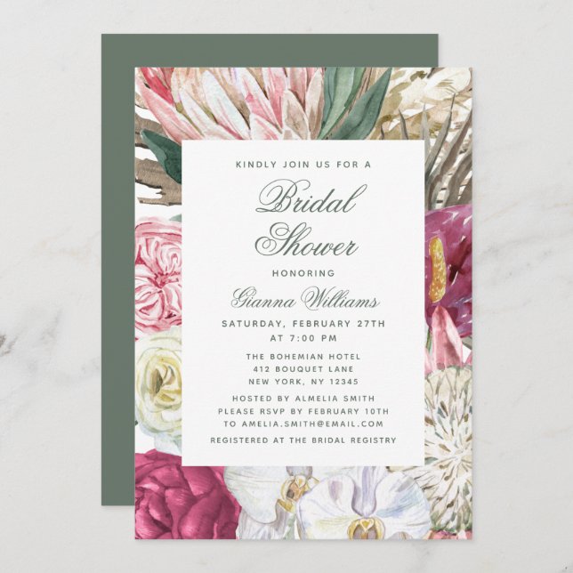 Watercolor Floral Elegant Bridal Shower Invitation (Front/Back)
