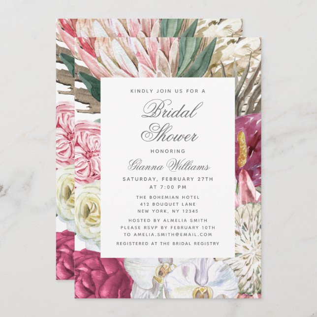 Watercolor Floral Elegant Bridal Shower Invitation (Front/Back)