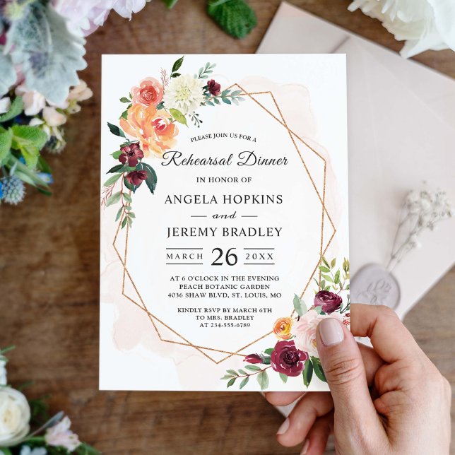 Watercolor Floral Elegant Chic Rehearsal Dinner Invitation (Creator Uploaded)