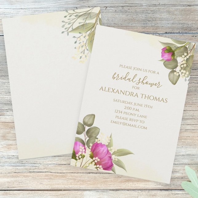 Watercolor Floral Elegant Peony Bridal Shower Invitation (Creator Uploaded)