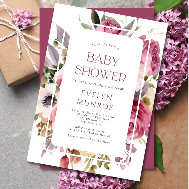 Watercolor Floral Elegant Pink Baby Shower  Invitation (Creator Uploaded)