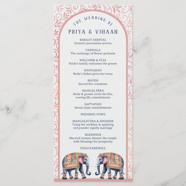 Watercolor Floral Elephant Indian & Hindu Wedding Program (Front)