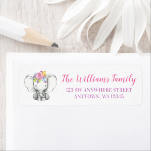 Watercolor Floral Elephant Return Address Label