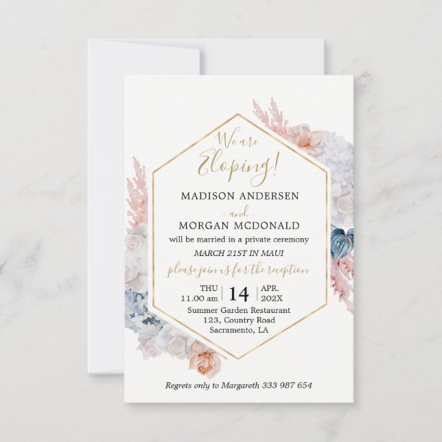 Watercolor floral Elopement reception invitation (Front)