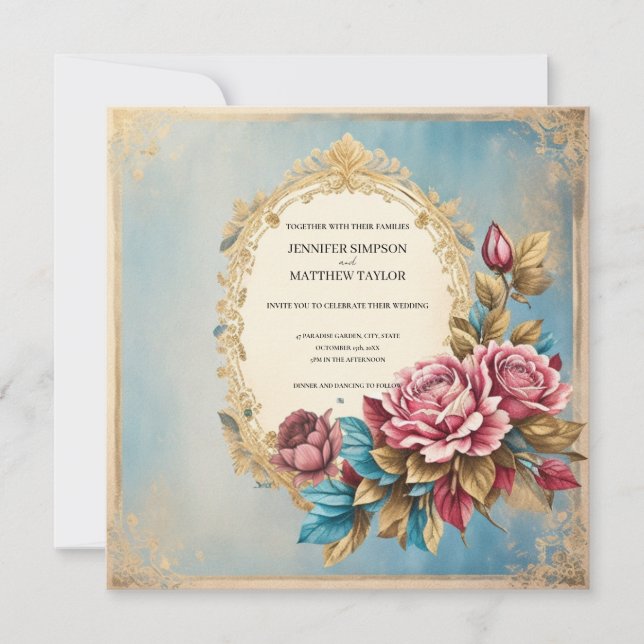 Watercolor Floral Ephemera Paper Retro Wedding Invitation (Front)