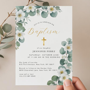 Watercolor Floral Eucalyptus Greenery Baptism  Invitation