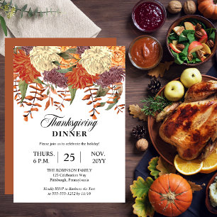 Watercolor Floral   Eucalyptus Thanksgiving Dinner Invitation