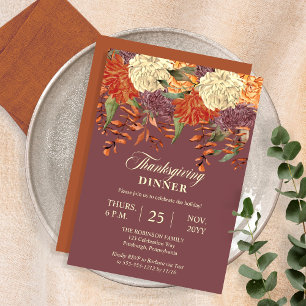 Watercolor Floral   Eucalyptus Thanksgiving Dinner Invitation