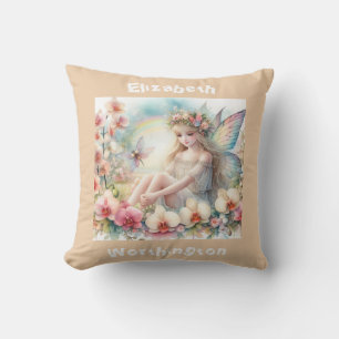 Watercolor floral fairy princess typography pink cushion