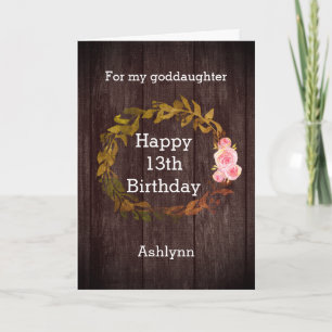 Watercolor Floral Fall 13th Birthday Goddaughter Card