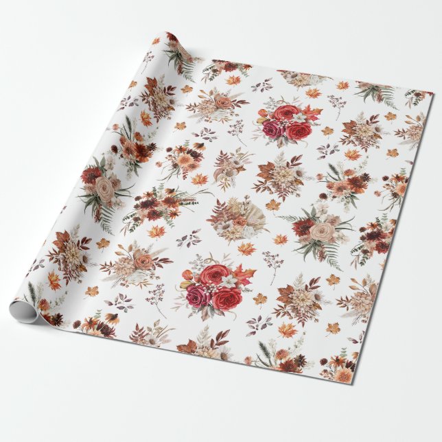 watercolor floral fall autumn pattern  wrapping paper (Unrolled)