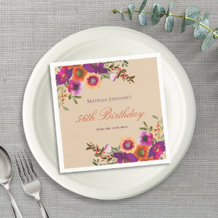 Watercolor Floral Fall Birthday Party Napkin