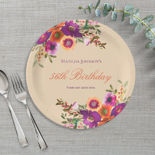Watercolor Floral Fall Birthday Party Paper Plate