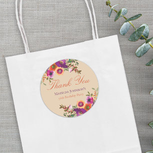 Watercolor Floral Fall Birthday Thank You Classic Round Sticker