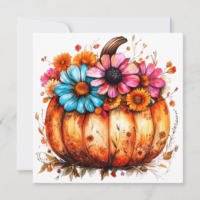 Watercolor Floral Fall Pumpkin (Front)