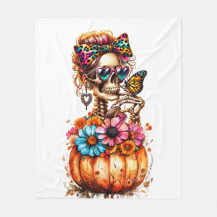 Watercolor Floral Fall Pumpkin Fleece Blanket