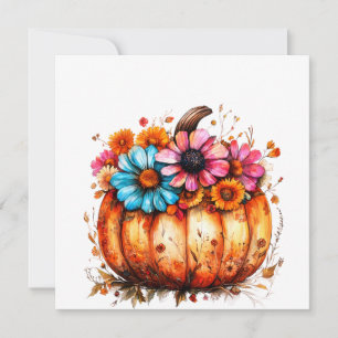 Watercolor Floral Fall Pumpkin Invitation