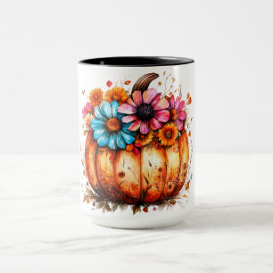 Watercolor Floral Fall Pumpkin Mug