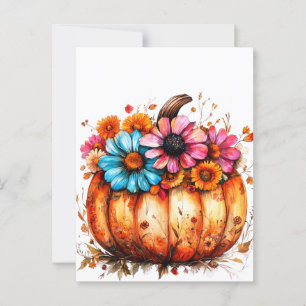 Watercolor Floral Fall Pumpkin Postcard