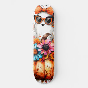 Watercolor Floral Fall Pumpkin Skateboard
