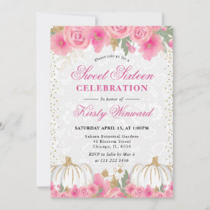 Watercolor Floral Fall Pumpkin Sweet Sixteen Invitation