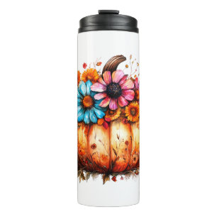 Watercolor Floral Fall Pumpkin Thermal Tumbler