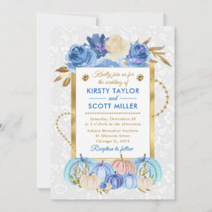 Watercolor Floral Fall Pumpkins Wedding Invitation