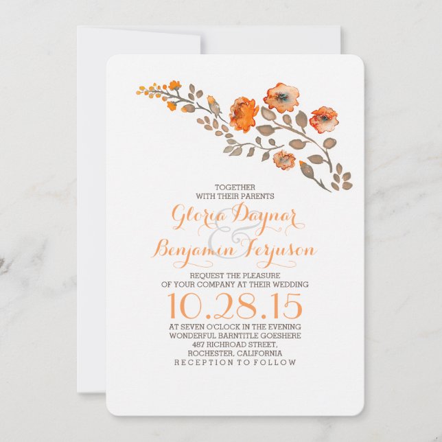 Watercolor floral - fall wedding invitation (Front)